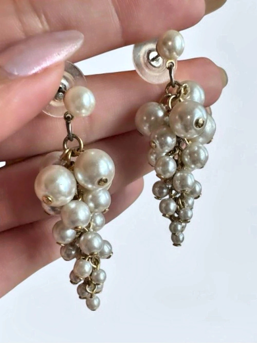 Pearl Cluster Drop Earrings in White